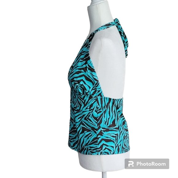 Caribbean Joe Halter Tankini Top Slim Shaper Y2K Retro Animal Print Sz 16 - Picture 2 of 10